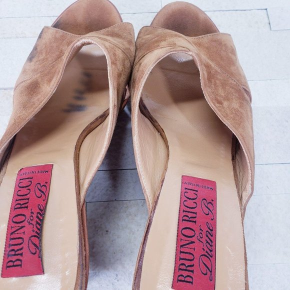 Bruno Ricci  10 Women Shoes Leather 41‎ Sandals Slip On Slide Wedge Brown - Picture 9 of 12